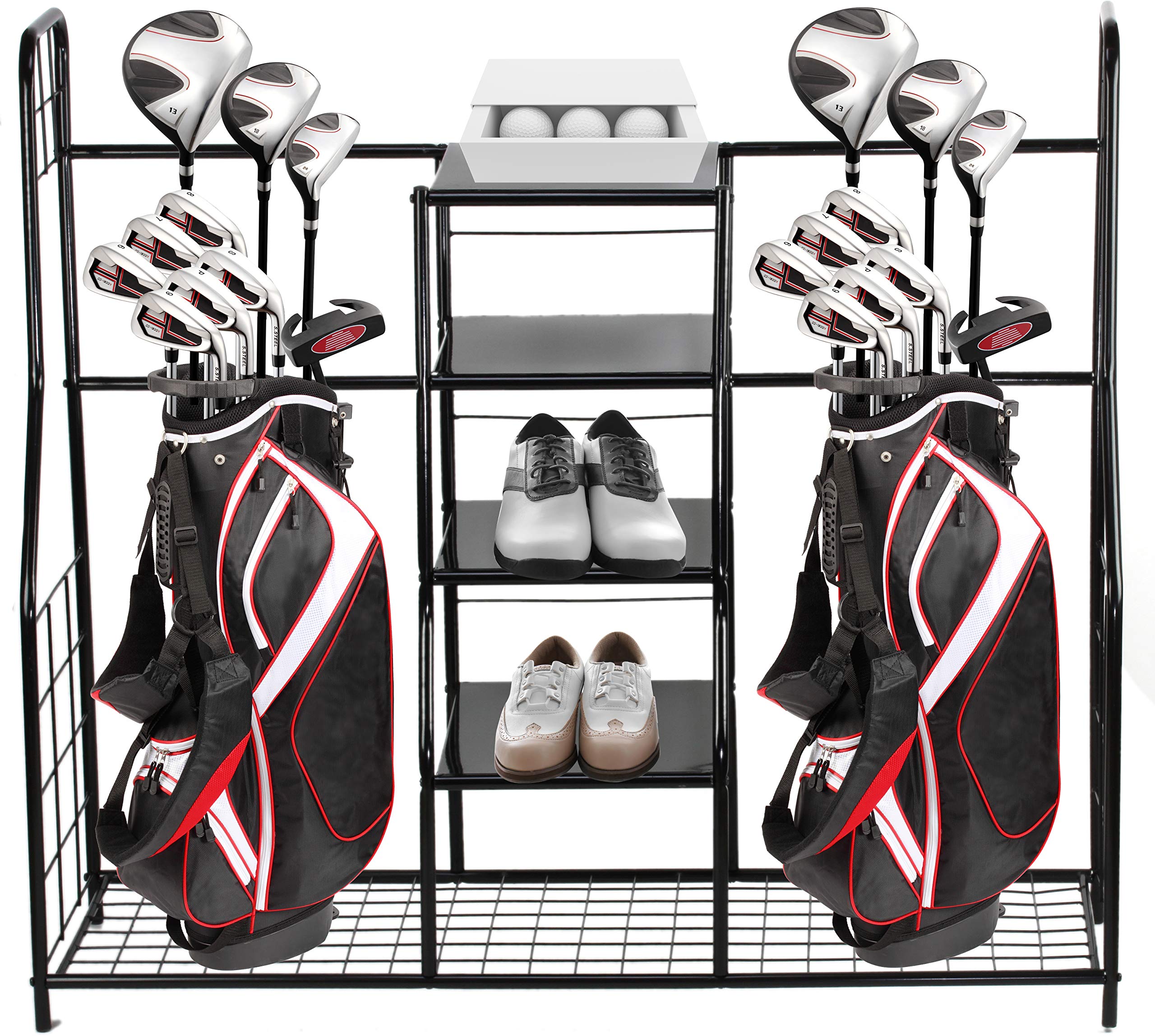 Home-it Golf Organizer Extra Large - Golf Bag Sports Dual Storage Organizer Perfect for Golfing Bags Clubs Balls Gadgets Accessories & Equipment Golf Organizer Rack for Garage and Basement