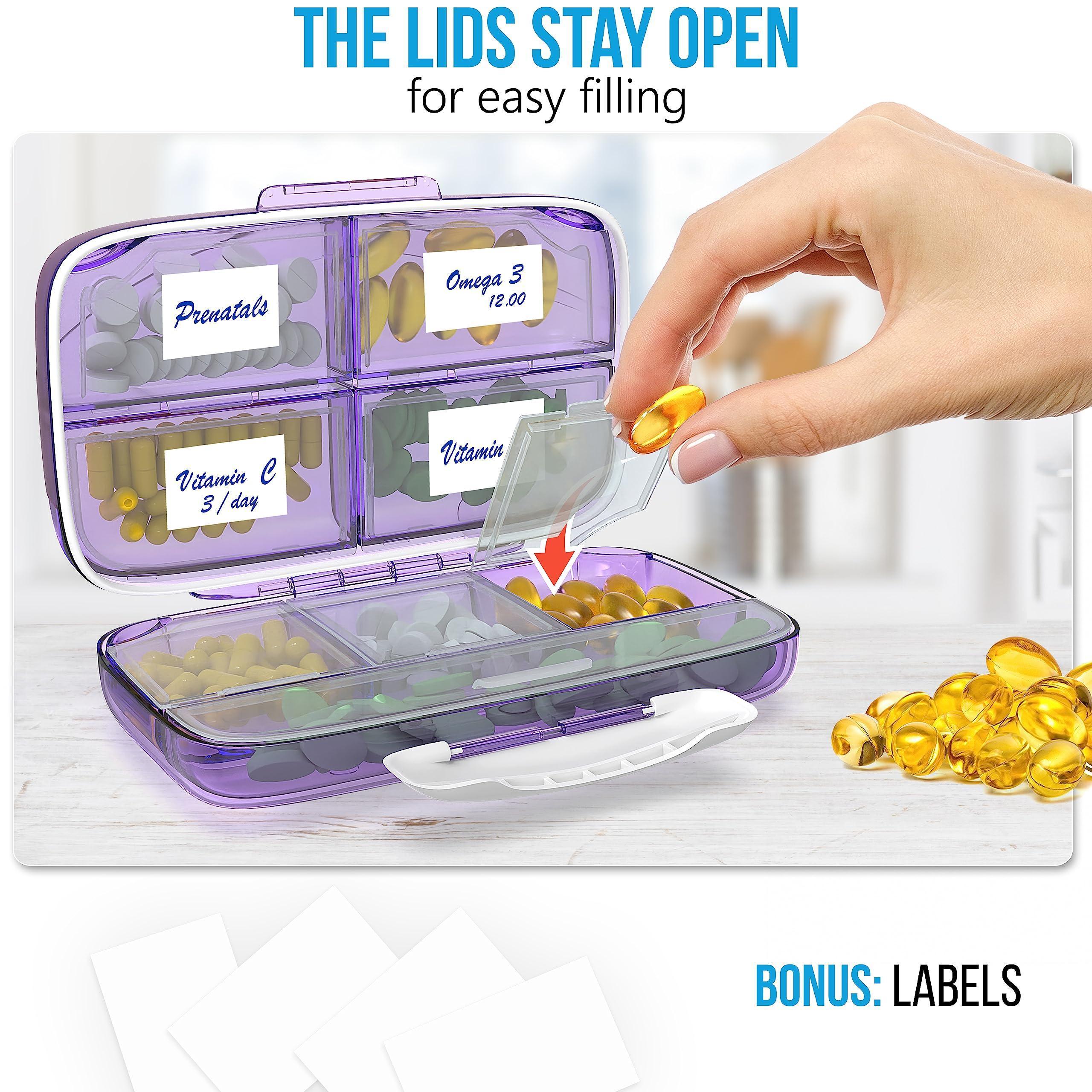 Pill Organizer Airtight Purple Pill Box Large Pill Dispenser for Home and Travel