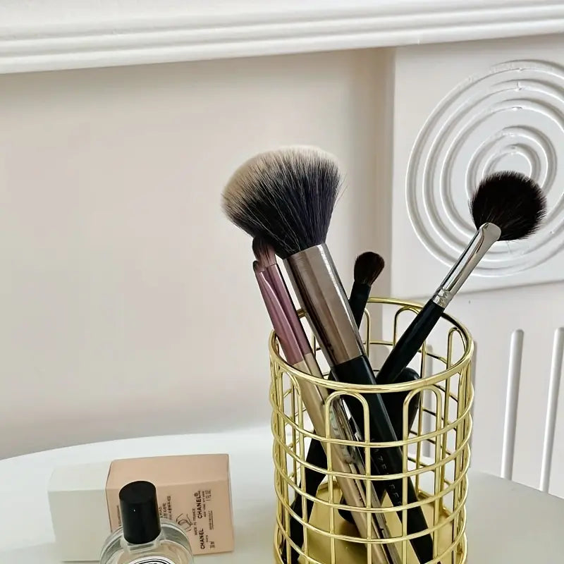 Golden Makeup Brush Holder for Desk and Home Organizer