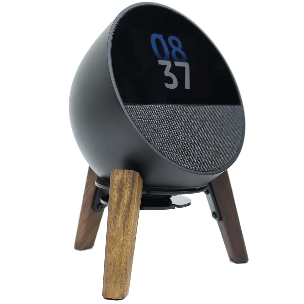 Alloery Desk Speaker Stand Compatible for Echo Spot Wooden Legs Stand Protect Mount Holder for Smart Speaker (Black Walnut)