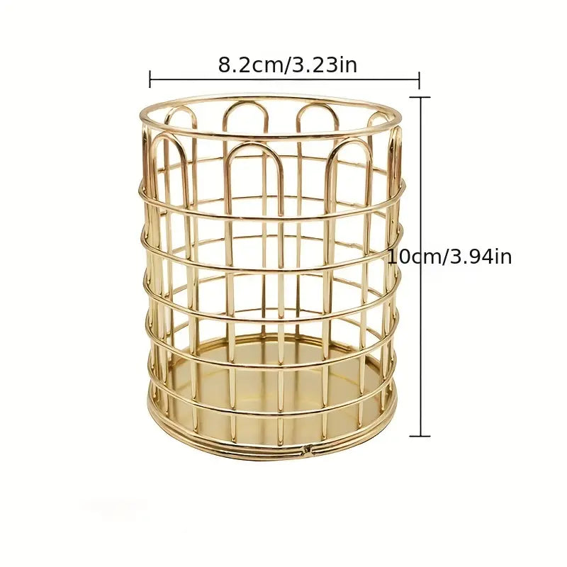 Golden Makeup Brush Holder for Desk and Home Organizer