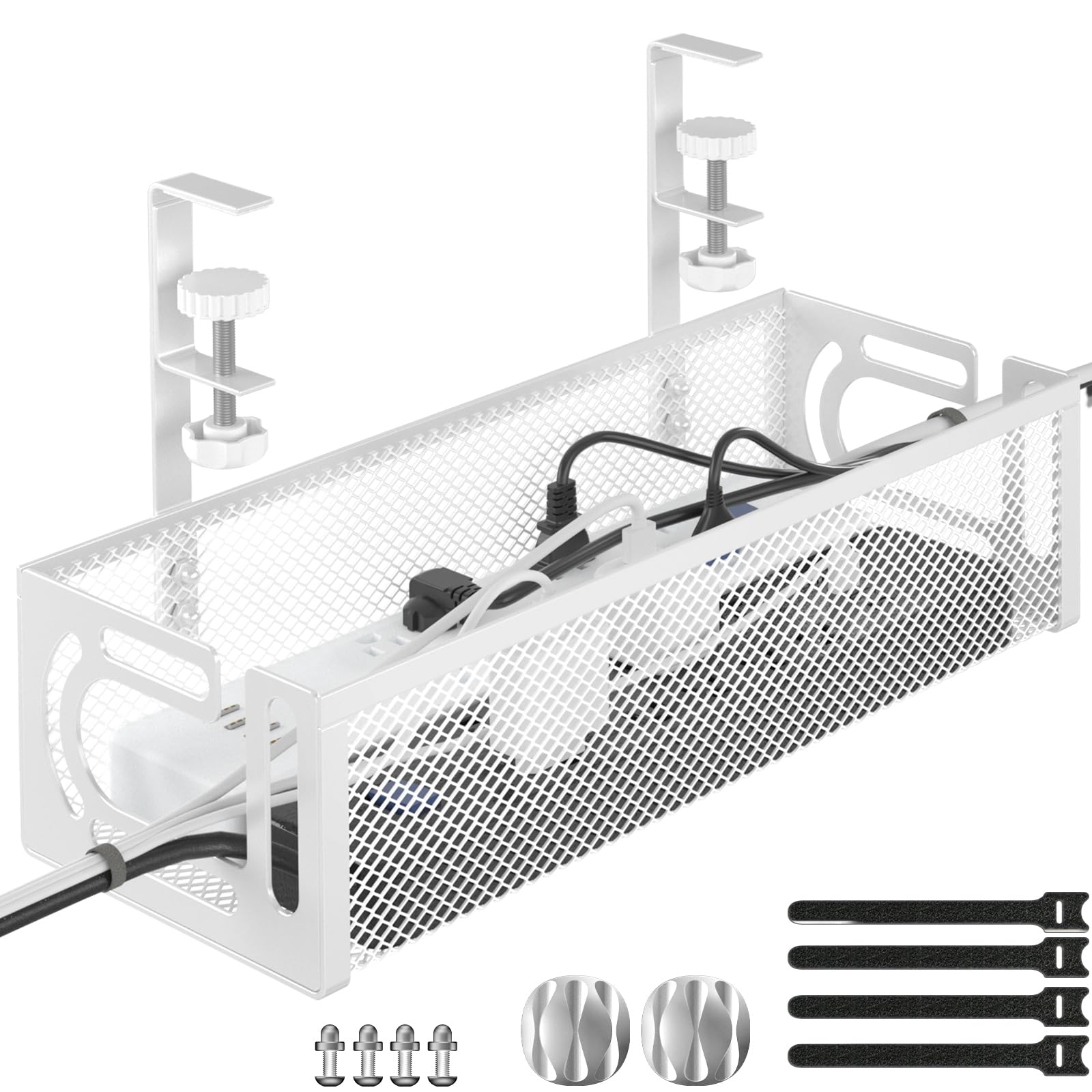Cable Management Under Desk Under Desk Cable Management Tray desk Cable Organizer Cable Management Box Cord Organizer for Desk Under Desk Storage for Office Home - No Drill to Desk Cable Raceway